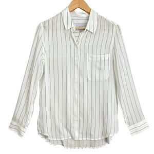 Rails White and Black Striped Silk Blouse